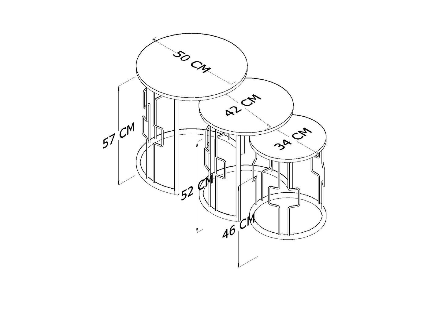 Table gigogne en métal et fil carré doré Şimşek