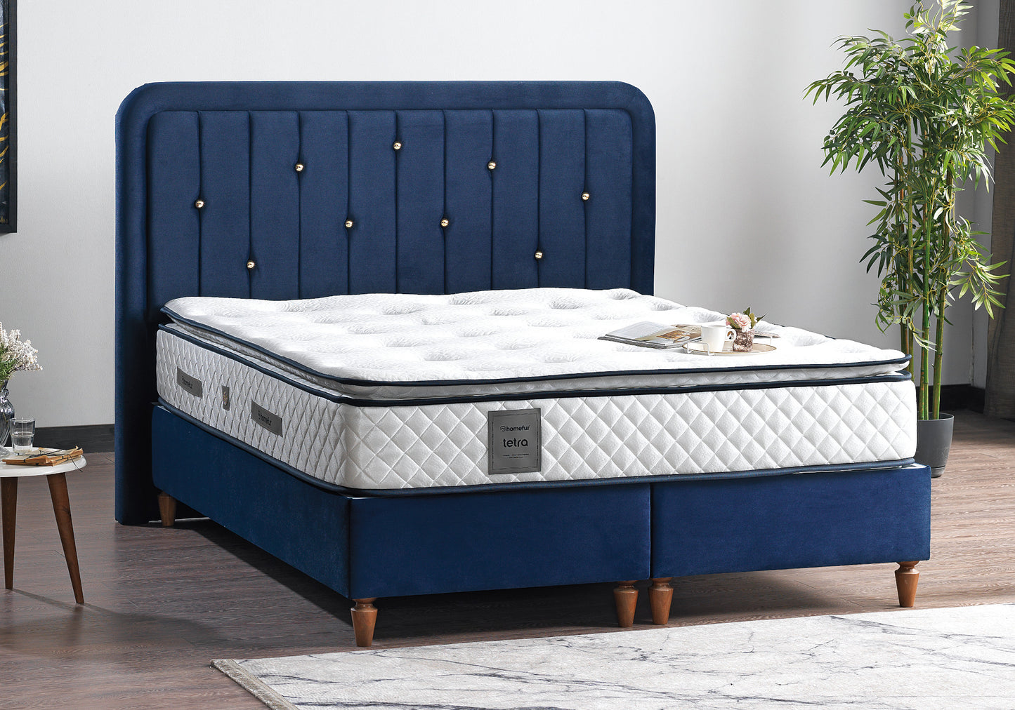 Matelas orthopédique complet avec sommier bleu foncé TETRA