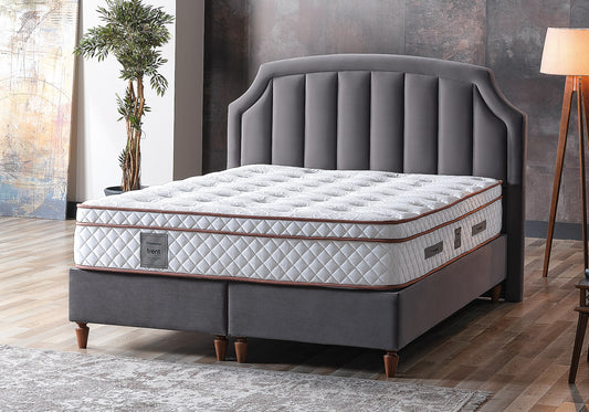 Sommier tête de lit matelas orthopédique complet gris TREND