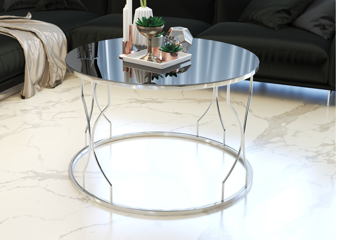 Table basse en métal argenté miroir fumé DREAM