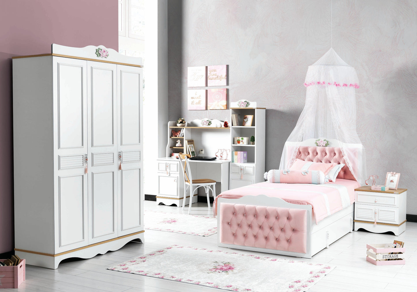 Ensemble de Chambre Jeune Moderne Rose LUNA