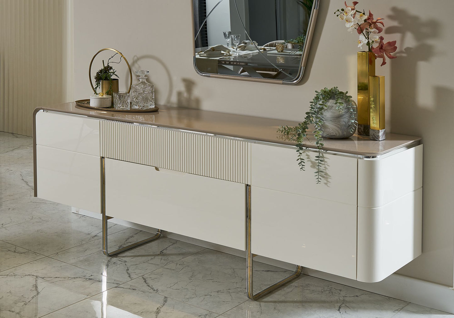 Console et Miroir Argent ARES