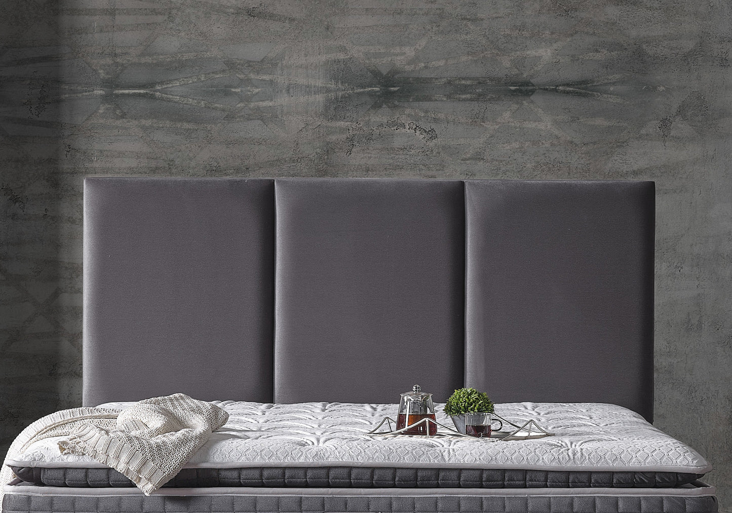 Ensemble tête de lit base moderne gris MARQUIS PLUS