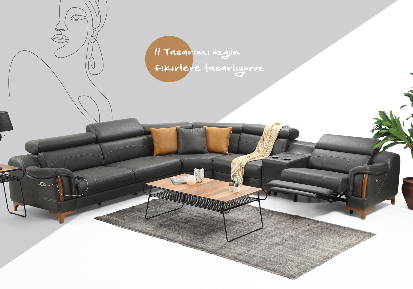 Ensemble de canapé d'angle Relax noir RİO 