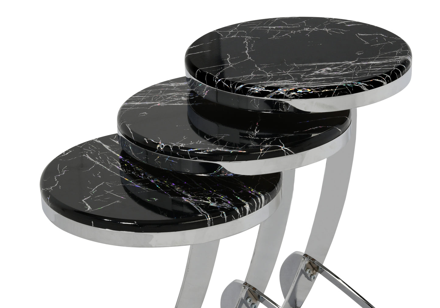 Table gigogne ronde Pion noir-chrome MİRAY