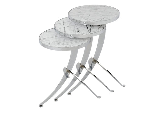 Table gigogne ronde Pion veines blanches MİRAY