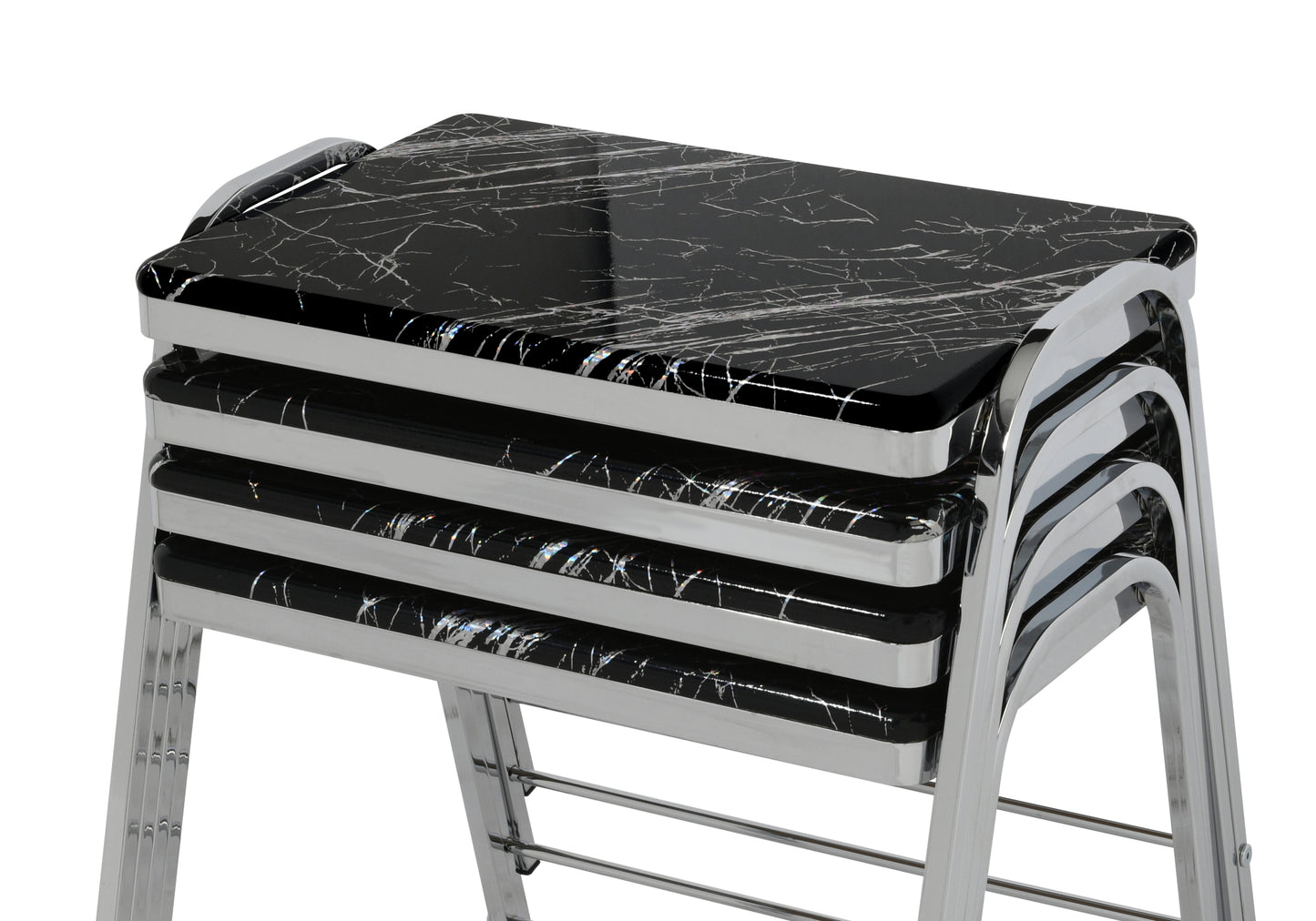 Table Gigogne Plateau Noir-Chrome LENA