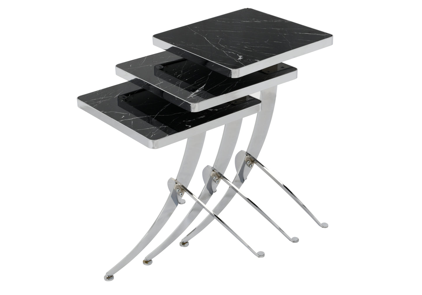 Table gigogne carrée Pion chrome-noir MİRAY