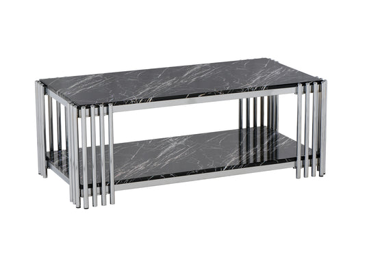 Table basse rectangulaire en osier noir-chrome ALIZE