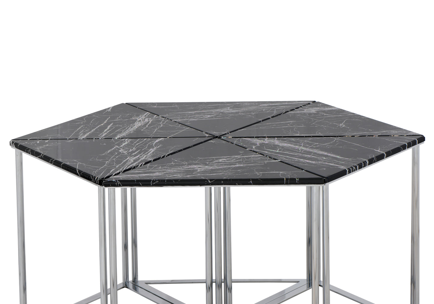 Table Basse Hexagonale Noir-Chrome DOMINO