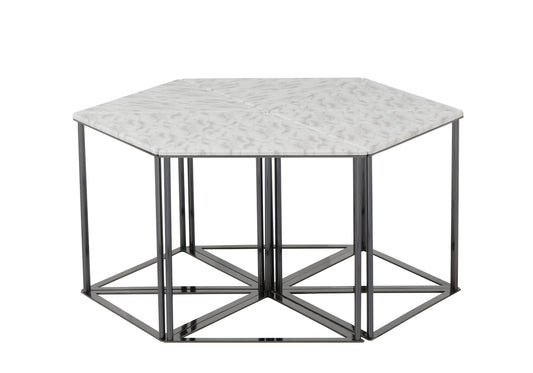 Table basse hexagonale en marbre blanc DOMINO