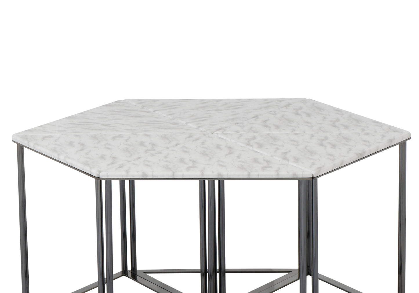 Table basse hexagonale en marbre blanc DOMINO