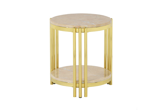 Table d'appoint ronde en osier et marbre crème BOLERA