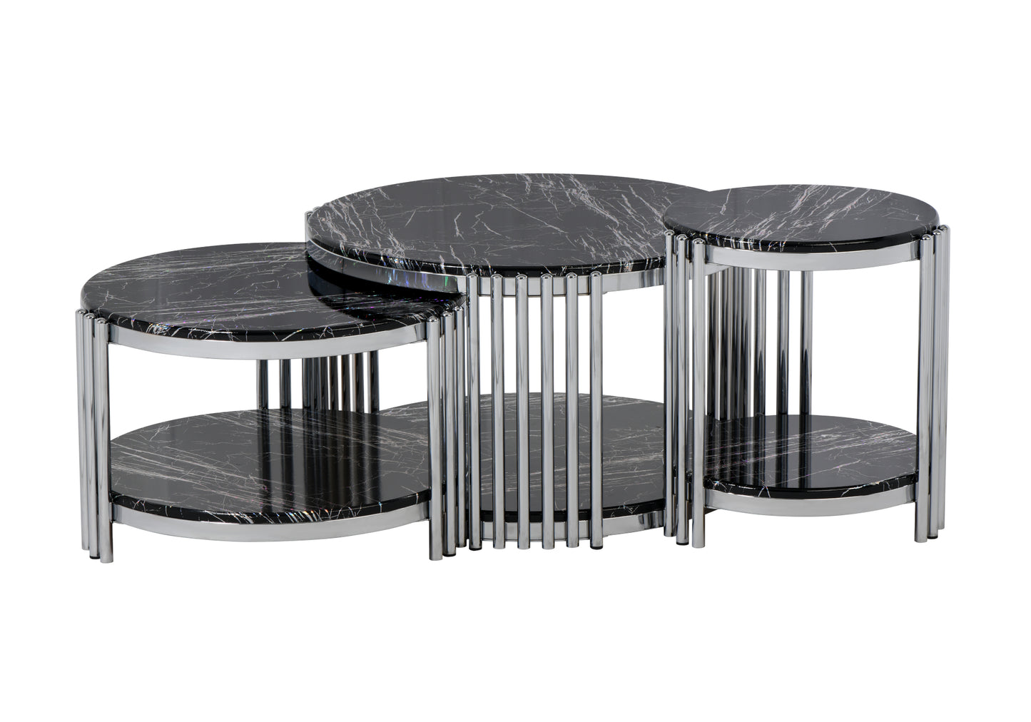 Table Basse Ronde Osier Noir-Chrome 1 + 1 BOLERA