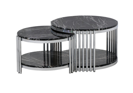 Table Basse Ronde Osier Noir-Chrome 1 + 1 BOLERA