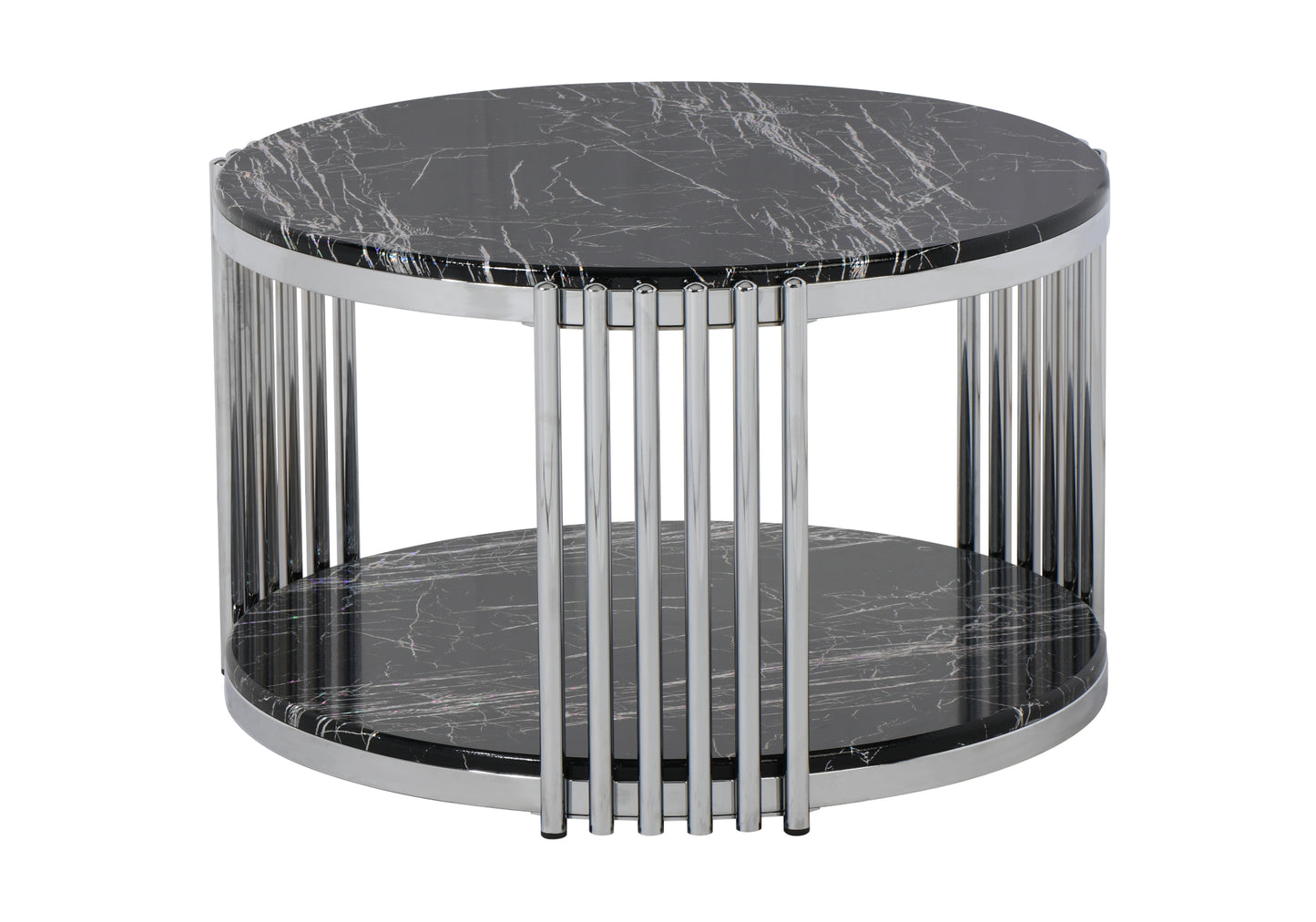 Table Basse Ronde Osier Noir-Chrome 1 + 1 BOLERA