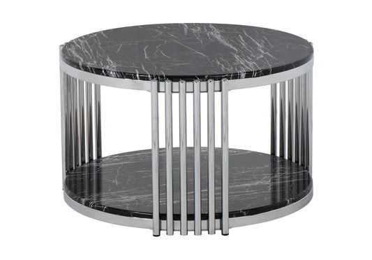 Table basse ronde en osier noir-chrome BOLERA