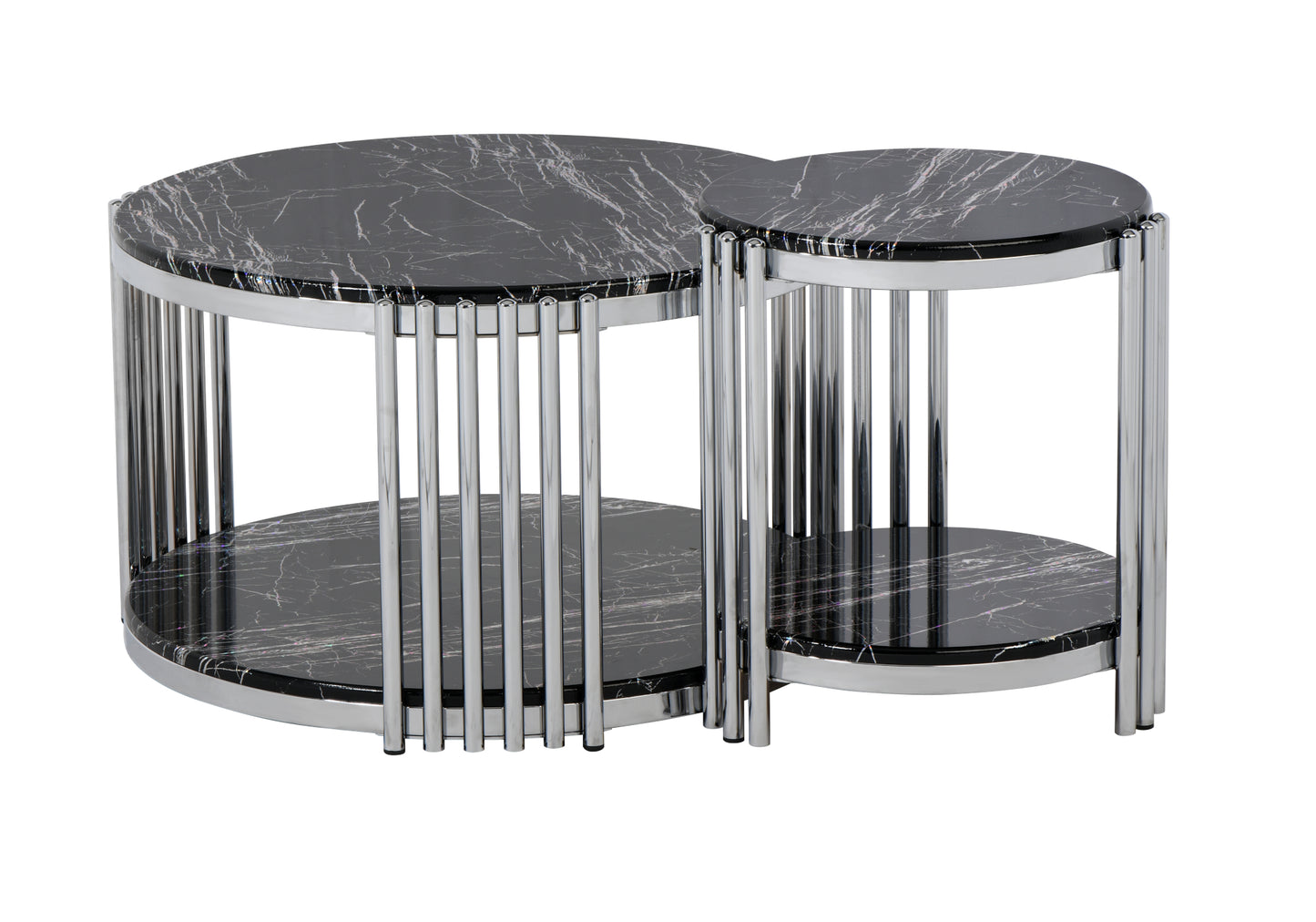 Table Basse Ronde Osier Noir-Chrome 1 + 1 BOLERA