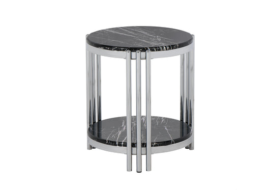 Table d'Appoint Ronde en Osier Noir-Chrome BOLERA