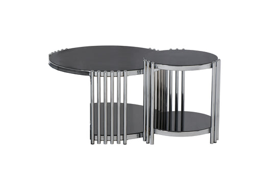 Table basse ronde en osier noir 1 + 1 BOLERA