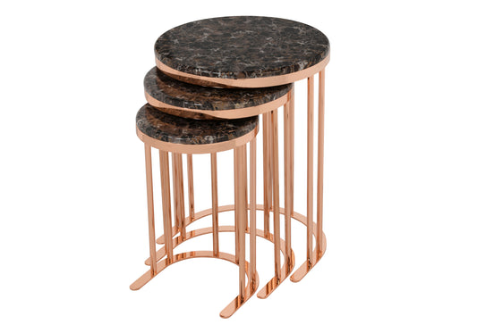 Table gigogne ronde pierre marron LEON