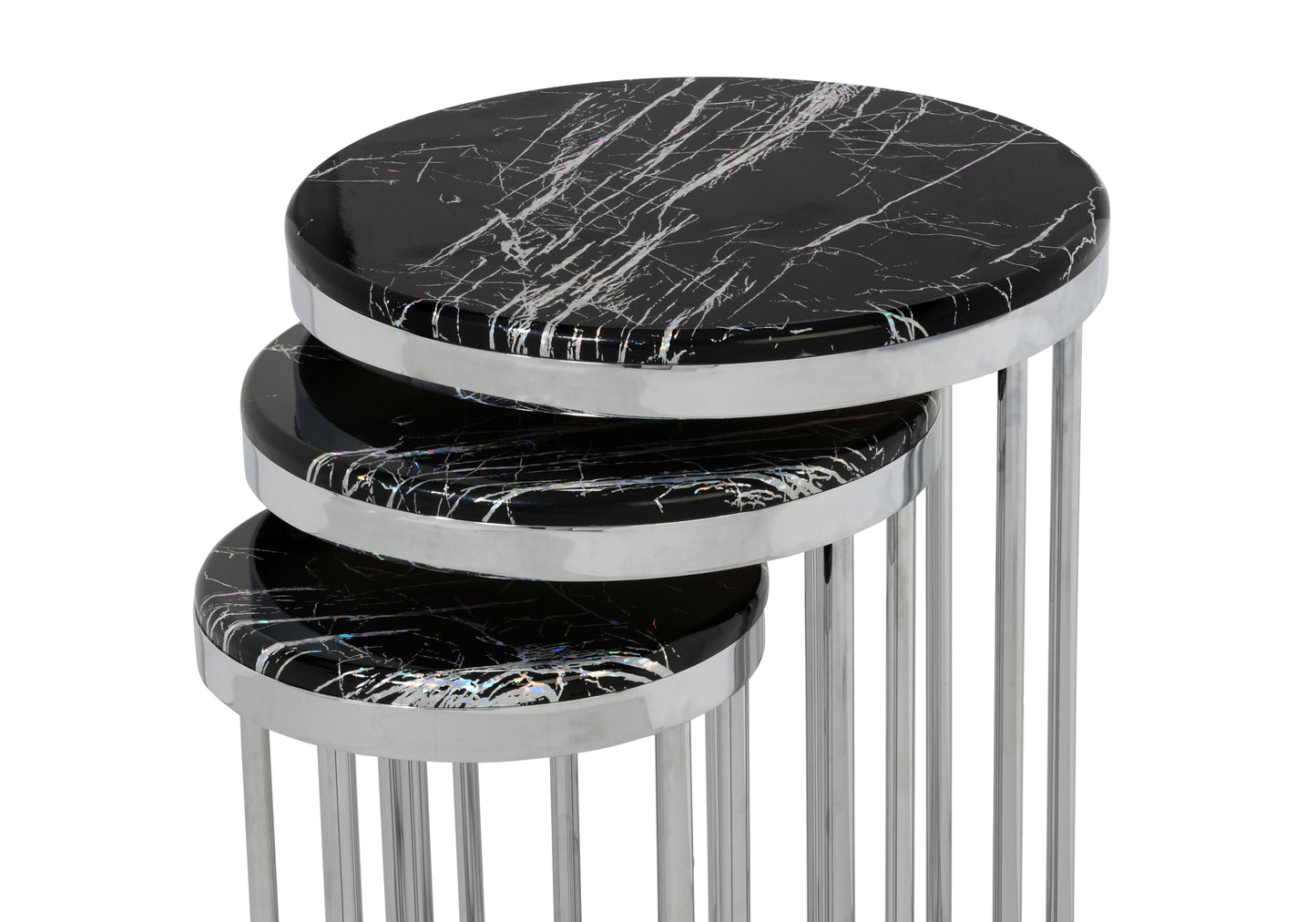 Table gigogne ronde noir-chrome LEON