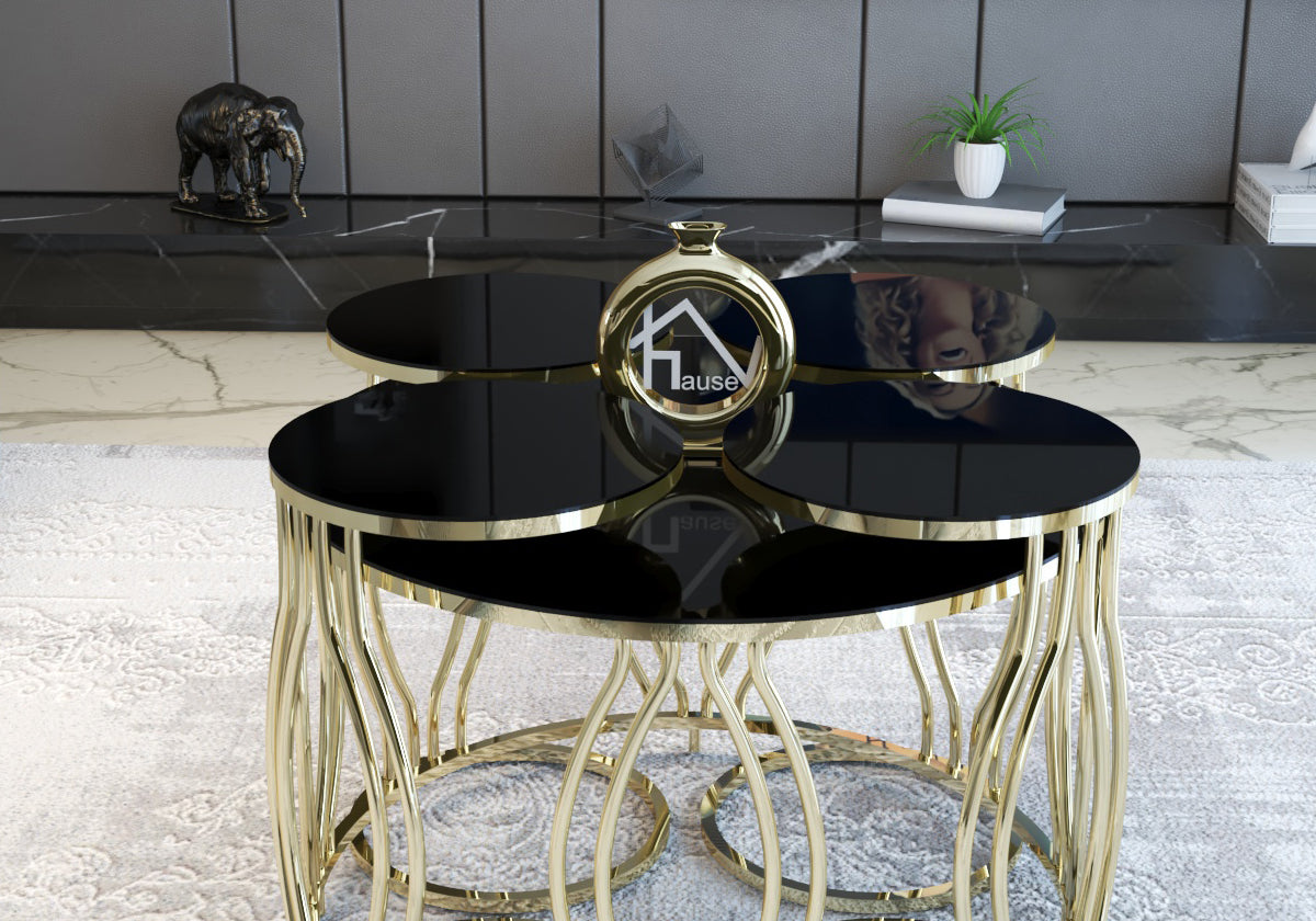 Table Basse Ronde Noir Or 4 + 1 ELEGANT