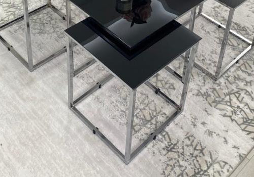 Table Basse Carrée Noir Argent 4 + 1 PIZZA