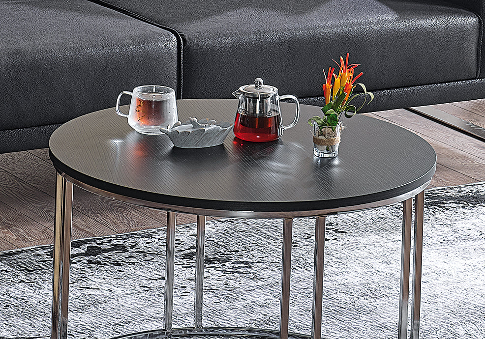 Table basse ronde noir argent KARACA