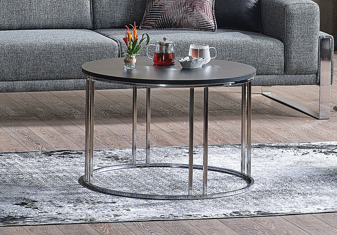 Table basse ronde noir argent KARACA