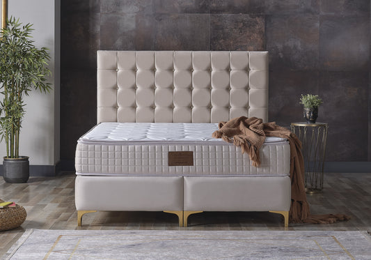 Sommier Tête De Lit Matelas Orthopédique Complet Beige İSABEL