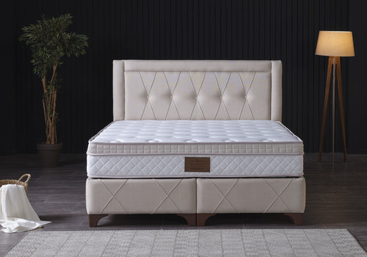 Sommier tête de lit surmatelas orthopédique complet Beige ALICE PLUS