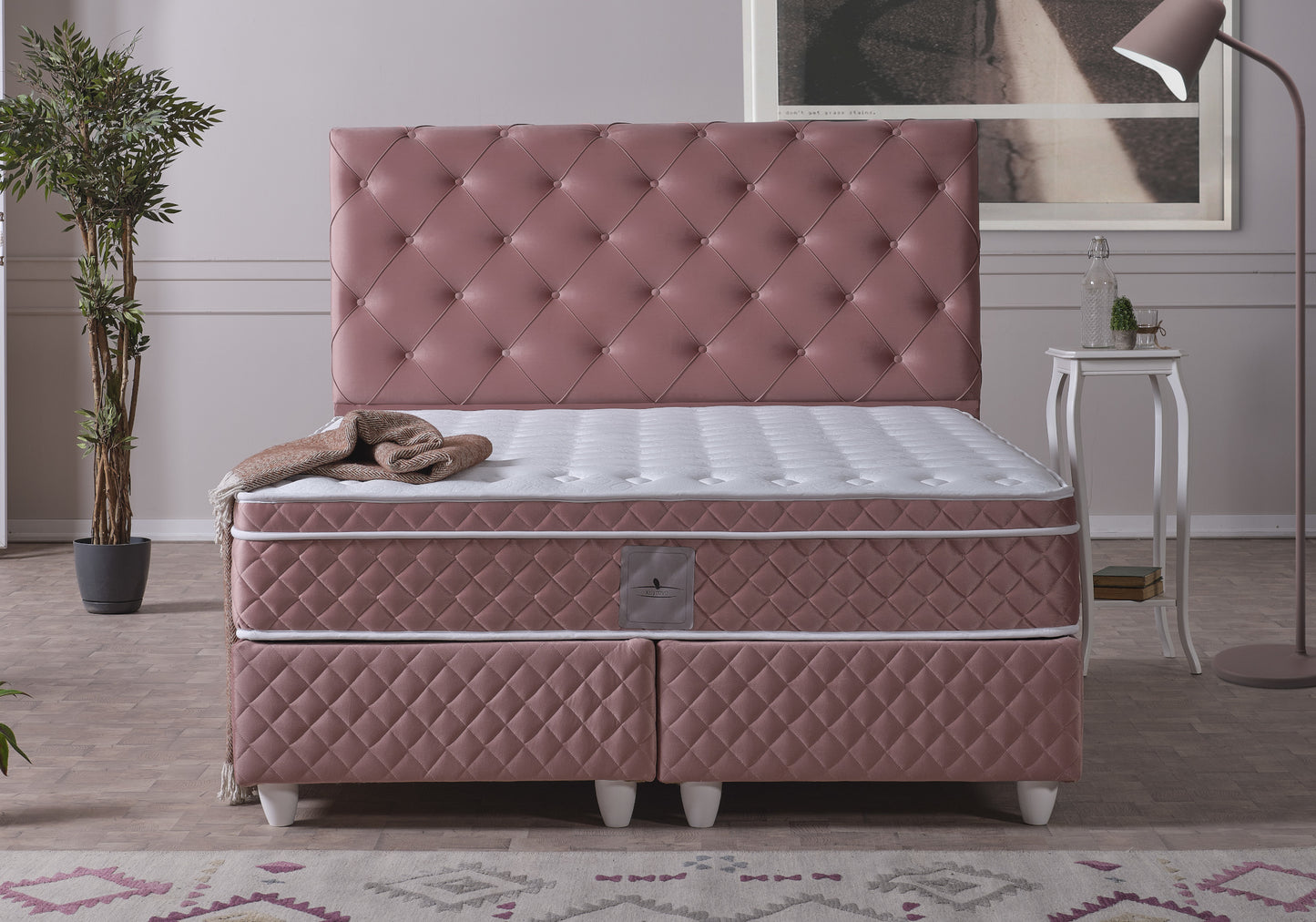 Tête de lit avec coussin orthopédique complet rose BERGEN